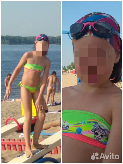 2 купальника на 9-11 лет (б/у и нов.) + шлепанцы
