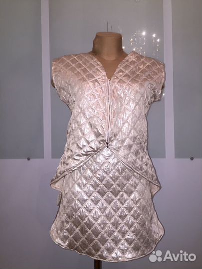 Винтажный костюм стёганый серебряный