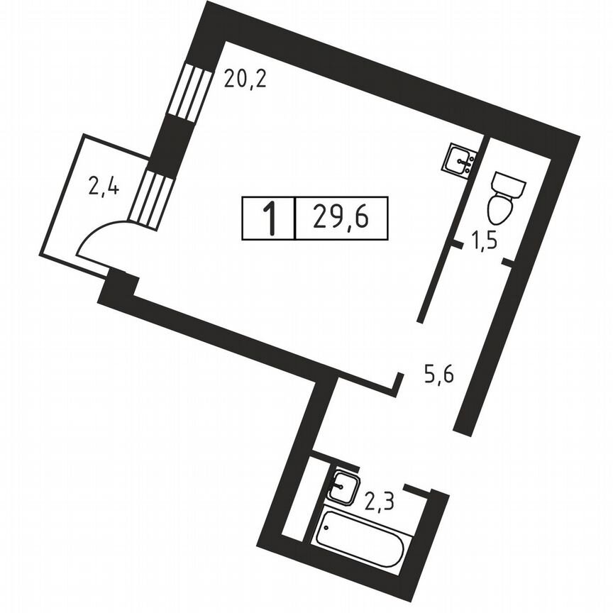 Квартира-студия, 29,6 м², 1/3 эт.