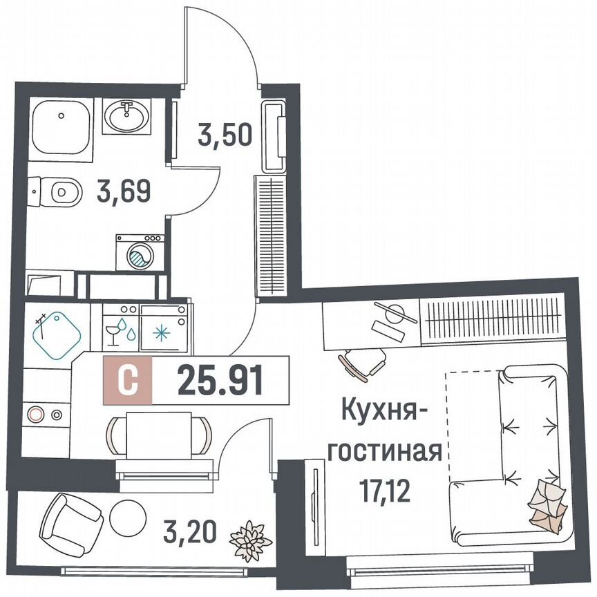 Квартира-студия, 25,9 м², 11/18 эт.
