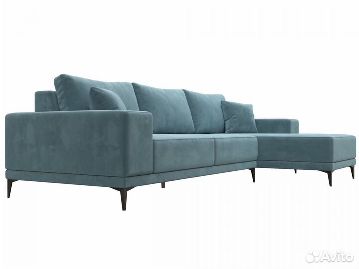 Диван угловой Льюес правый, велюр, бирюзовый