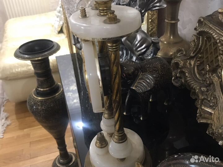 Старинные часы Подсвечники Каминные Белый Оникс