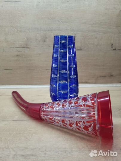 Цветной хрусталь ваза рог СССР