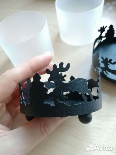 Подсвечники с оленями матовое стекло 2 штуки