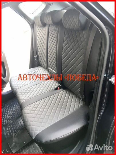 Чехлы Kia Seltos из экокожи чёрно-серые Ромб