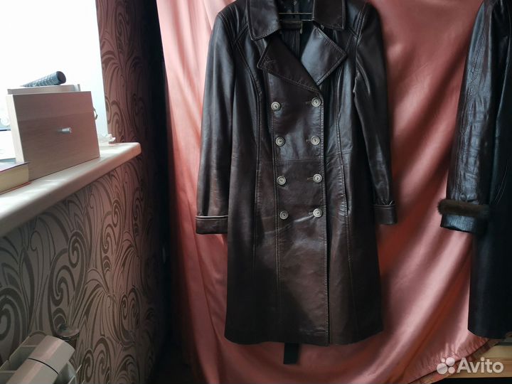 Кожаное пальто 50р