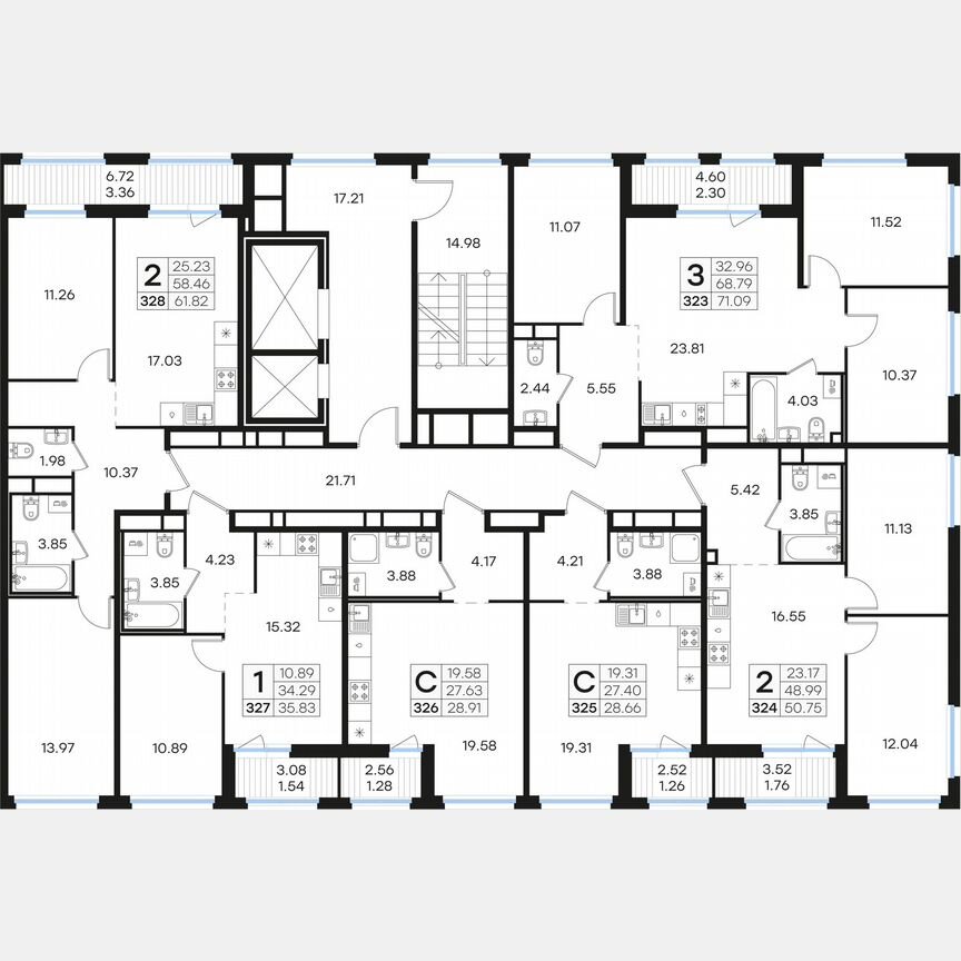 3-к. квартира, 71,1 м², 2/15 эт.