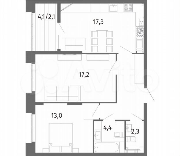 2-к. квартира, 65,2 м², 9/13 эт.