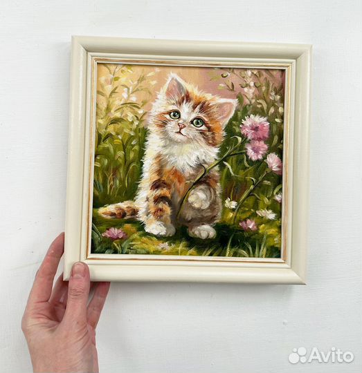 Картина маслом с котенком Картина в рамке