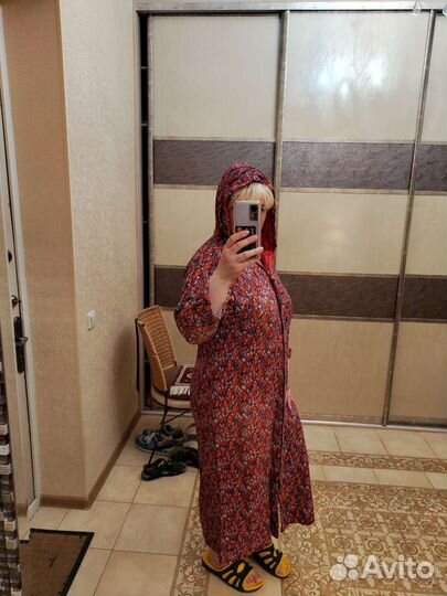 Женский байковый халат с капюшоном