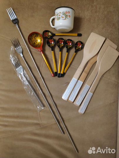 Ложки Хохлома, лопатки, вилки телескопические, кру