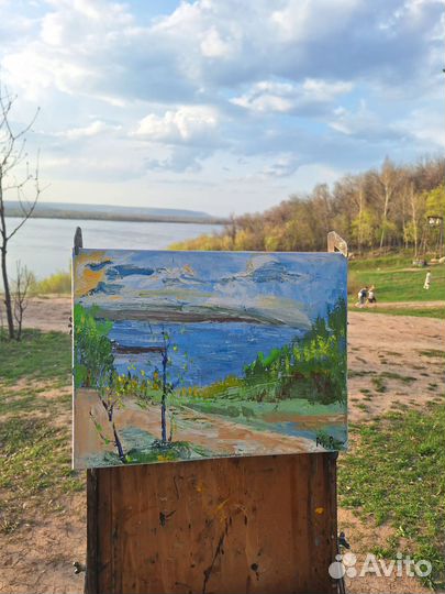 Этюд картина Жигулевские горы и река Волга