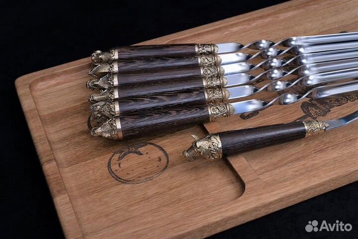Набор шампуров Звери венге + вилка
