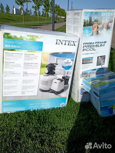 Каркасный бассейн intex 3.6676серый,весь комплект