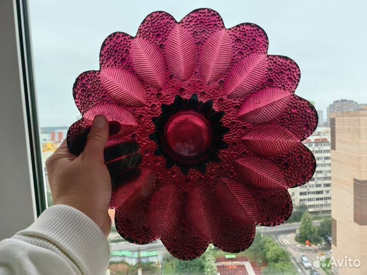 Ваза фруктовница СССР марганцевое стекло