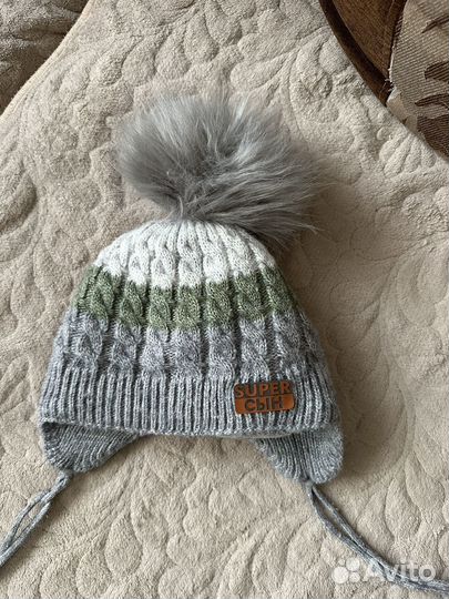 Шапка для мальчика зима серо-зеленая
