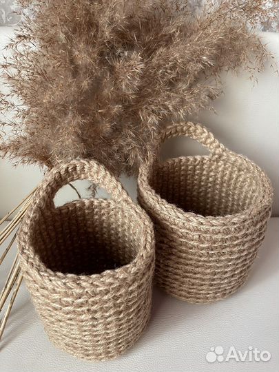Подвесное кашпо / подвесная корзина из джута