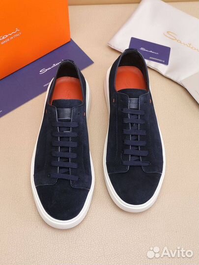 Santoni мужские кеды натуральная замша синие