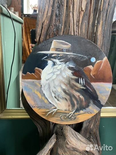 Картина маслом на холсте с животным круглая