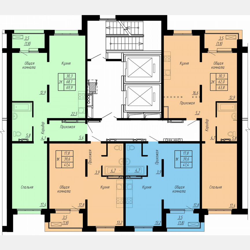 2-к. квартира, 63,8 м², 9/17 эт.