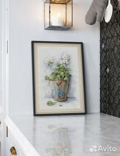 Картина акварелью цветы Герань