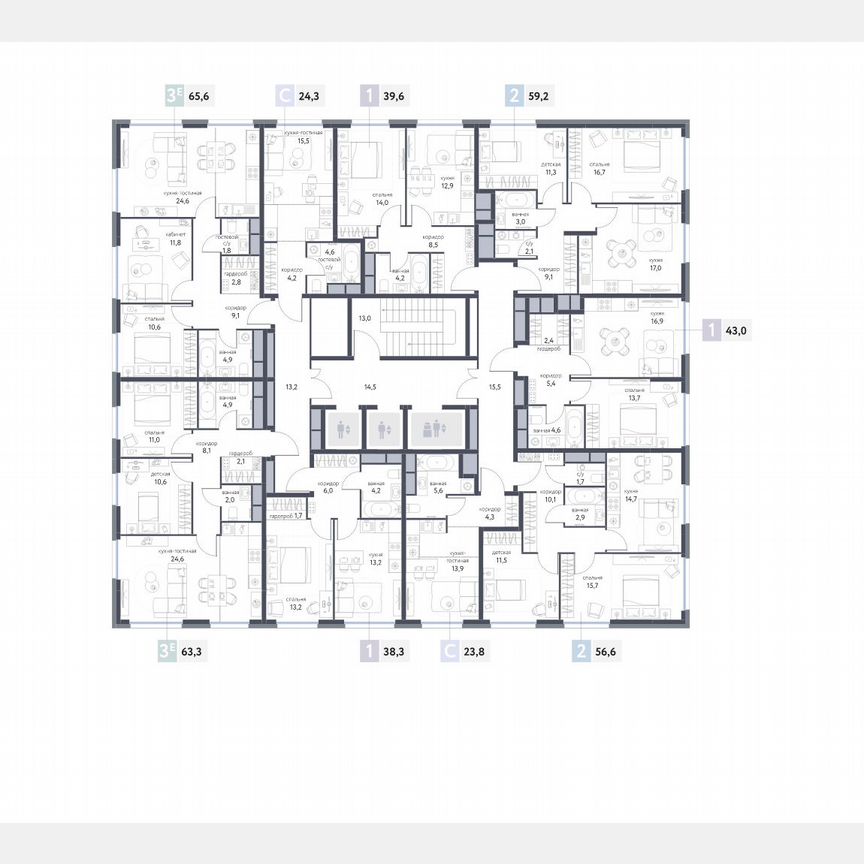 2-к. квартира, 56,4 м², 10/25 эт.