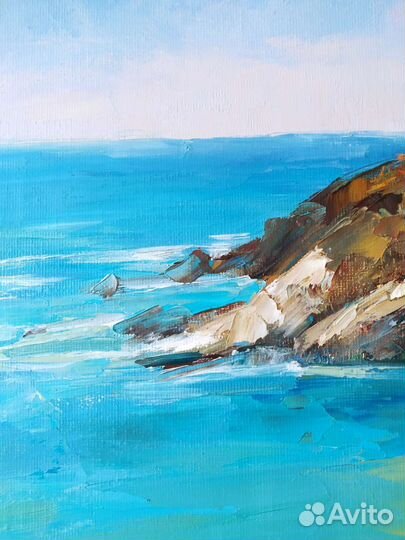 Морской пейзаж. Маяк. Холст на картоне, масло