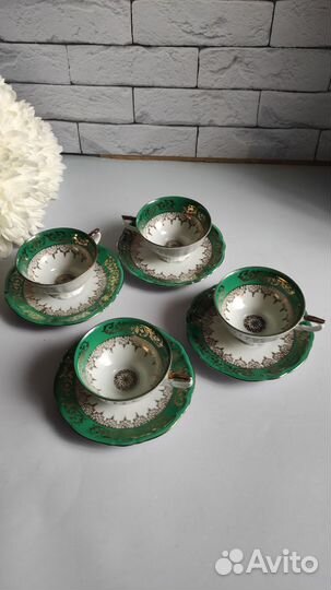 Набор из 4 кофейных пар антик фарфор Bavaria