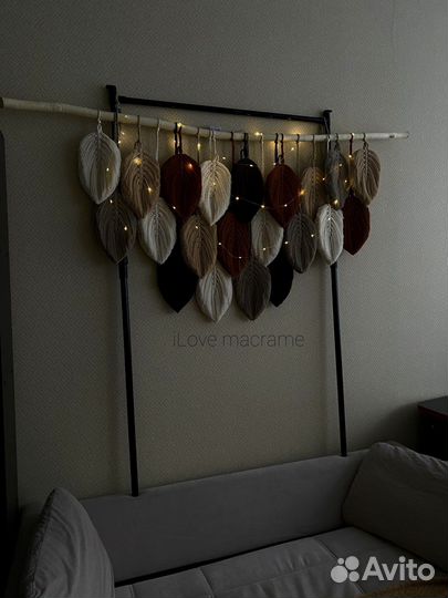 Панно макраме листья декор