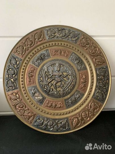 Огромная бронзовая настенное панно Шива 33,5 см