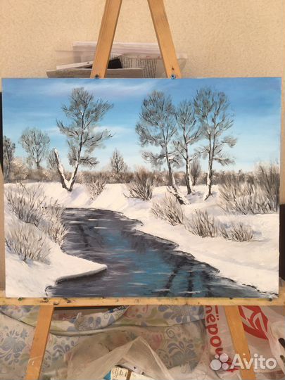 Картина маслом зимний пейзаж