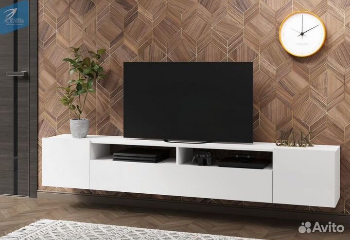 Тумба тв Белый/Белый глянец