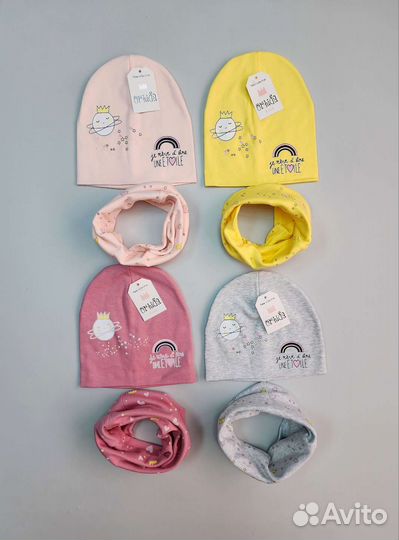 Шапка+снуд трикотажные для девочек 3-5 лет