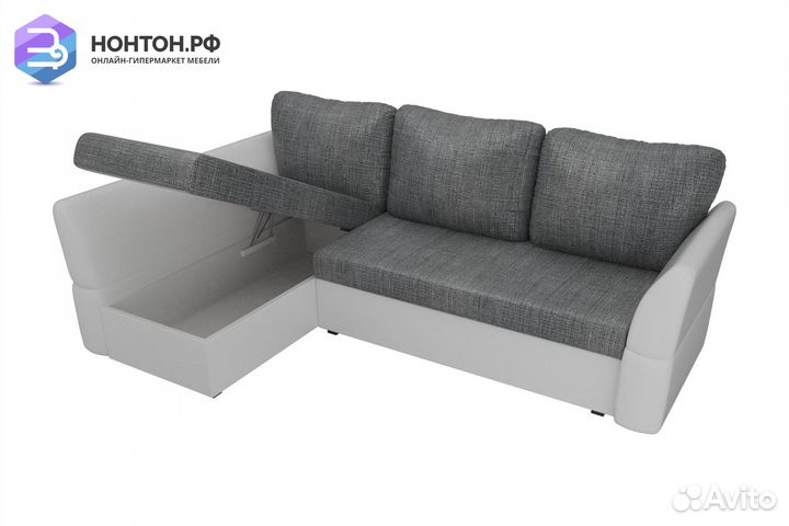 Диван угловой дельфин Гесен рогожка серая / экокож