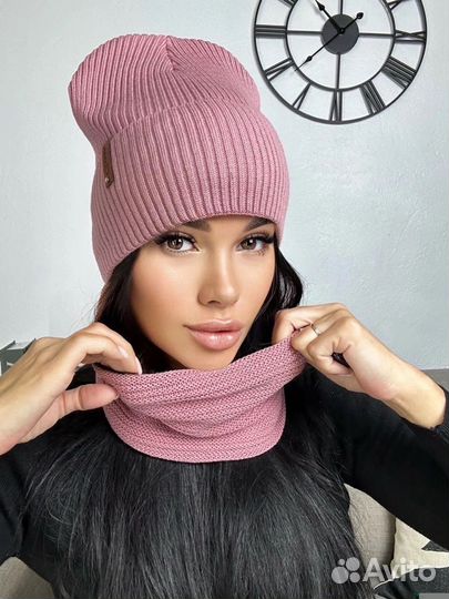 Комплект шапка и снуд женские, осень, зима