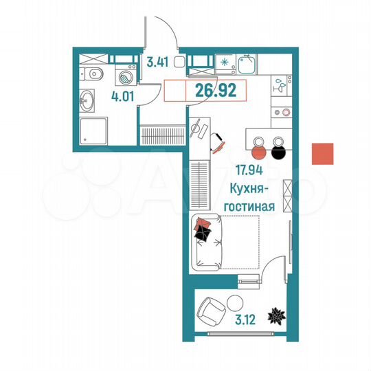 Квартира-студия, 26,9 м², 8/18 эт.