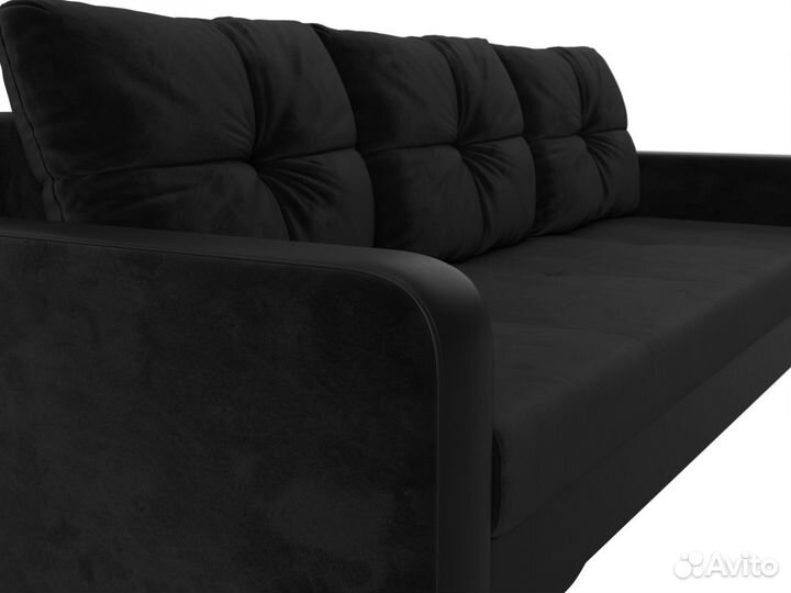 Диван прямой Ник-3, велюр, черный, черный. Москва
