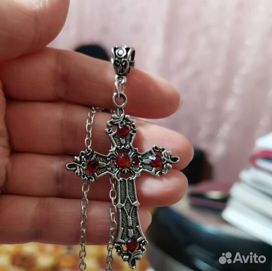 Подвеска крест с рубином