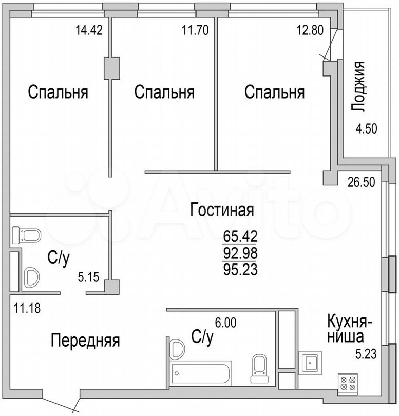 4-к. квартира, 95,2 м², 13/16 эт.