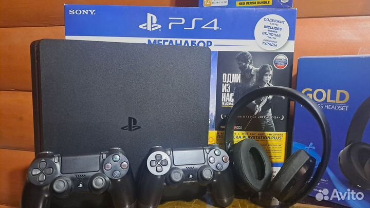Sony playstation 4 slim 1tb 2 геймпада и наушники