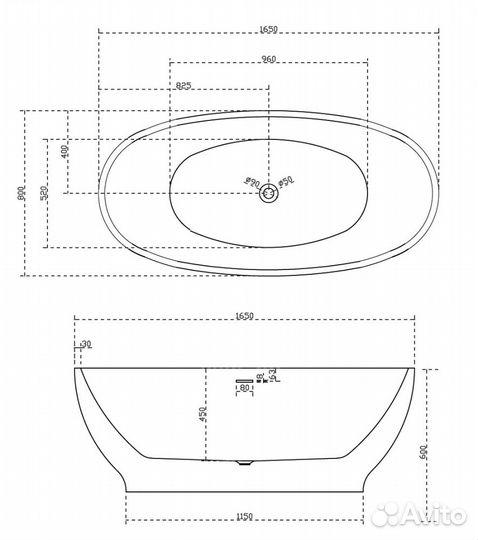 Акриловая ванна abber 1650x800 черный матовый AB92