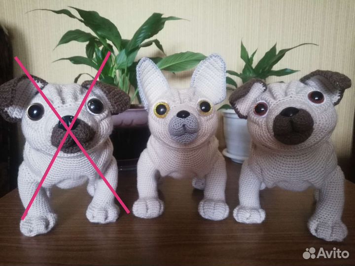 Вязаные собачки: мопс, французский бульдог