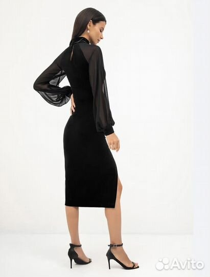 Черное бархатное платье миди S lichi новое