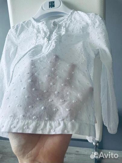 Белая хлопковая блузка на девочку размер 104 4 г