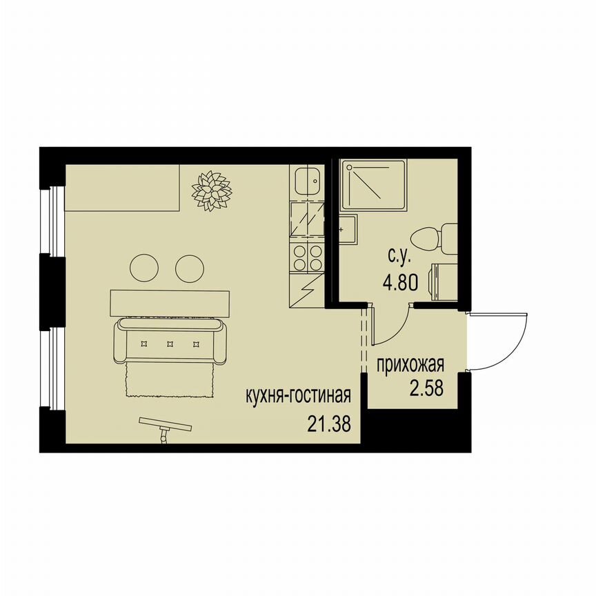 Квартира-студия, 28,8 м², 2/12 эт.