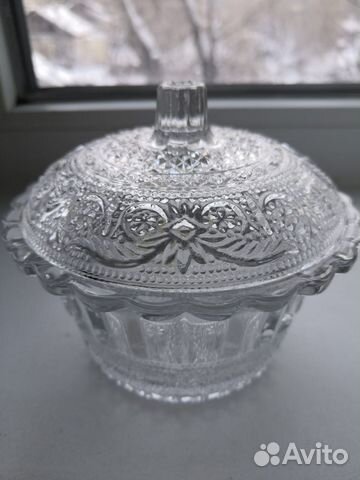 Сахарница с крышкой рифленое ажурное стекло СССР