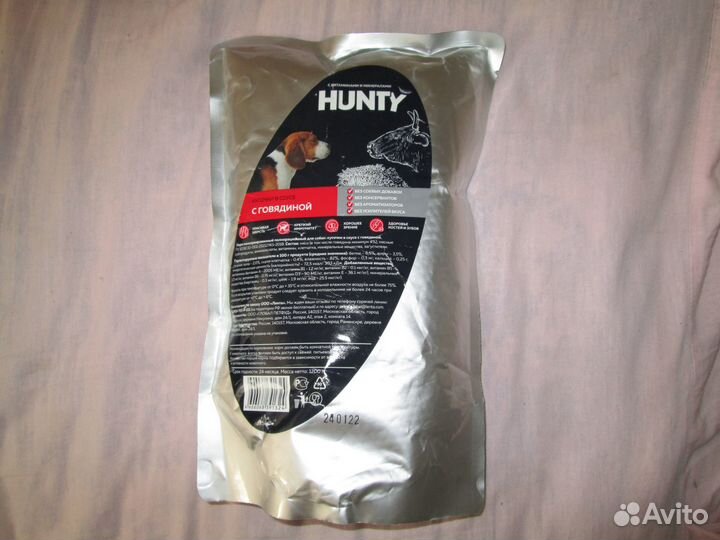 Корм консерв-ый для собак hunty кус-ки с говядиной