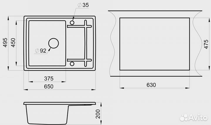 Кухонная мойка granula (6501, графит)