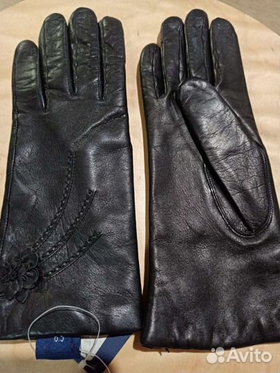 Перчатки деми женские, кожаные, новые, размер 6.5