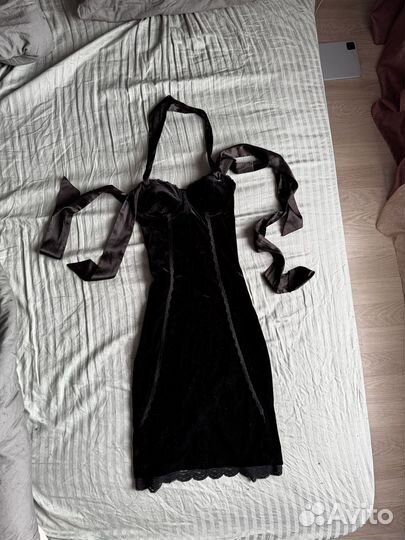 Платье бюстье бархатное с завязками